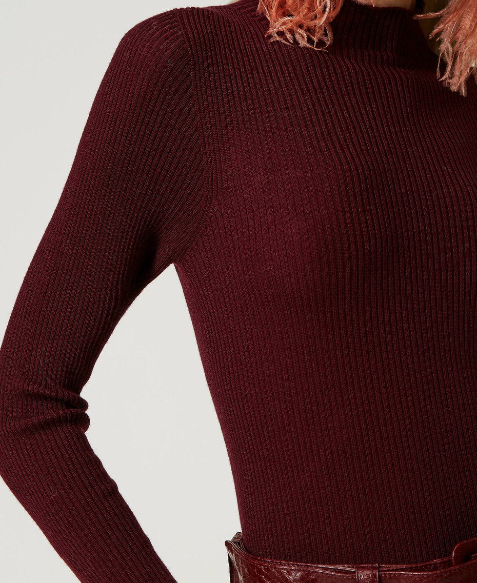 Jersey de cuello alto de lana Rojo «Cabernet» Mujer 232TT3340-04