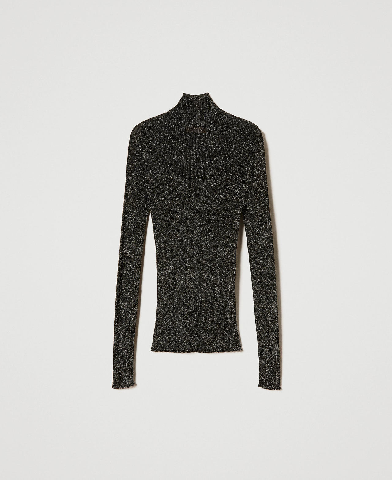 Pull col montant en lurex côtelé