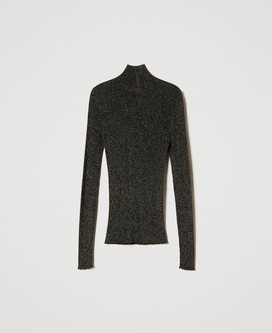 Ribbed lurex turtleneck jumper