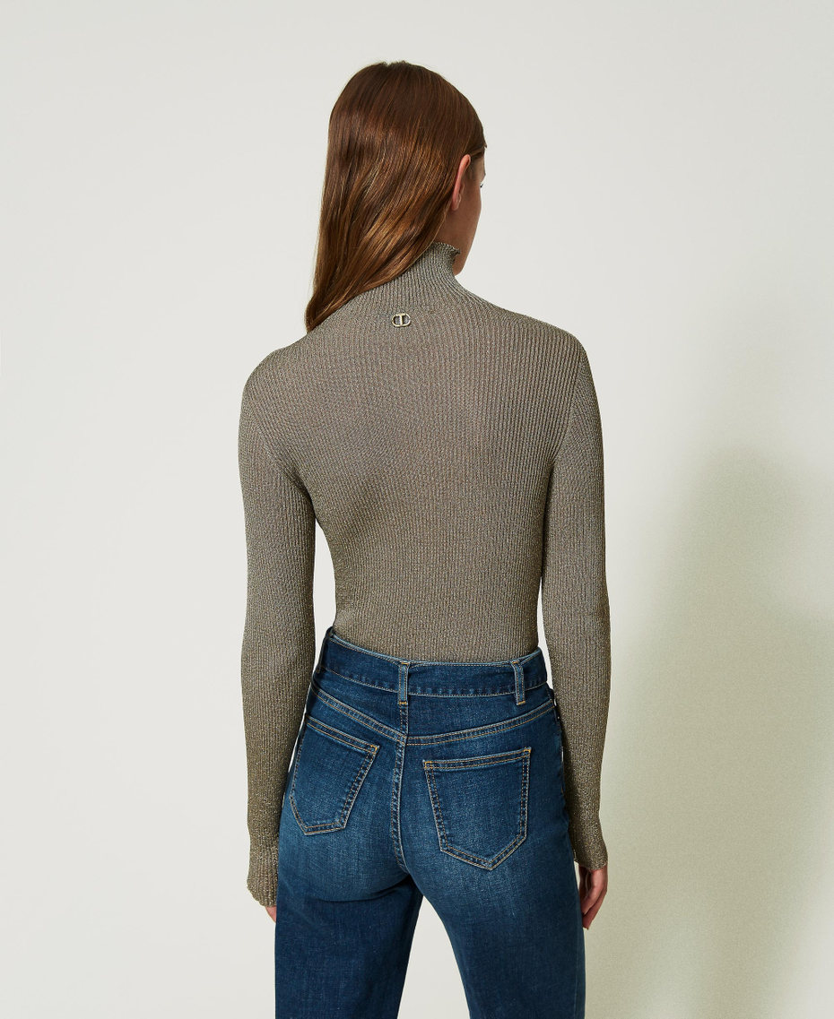 Ribbed lurex turtleneck jumper "Natural Sage” Green Woman 232TT3350_11060_03