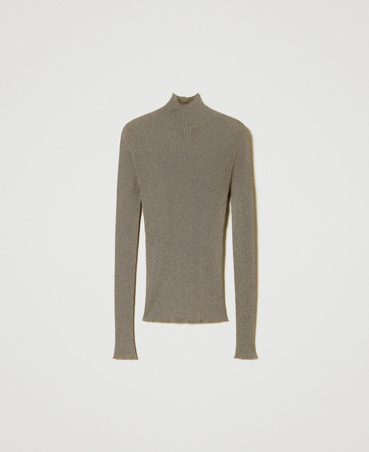 Ribbed lurex turtleneck jumper "Natural Sage” Green Woman 232TT3350_11060_0S