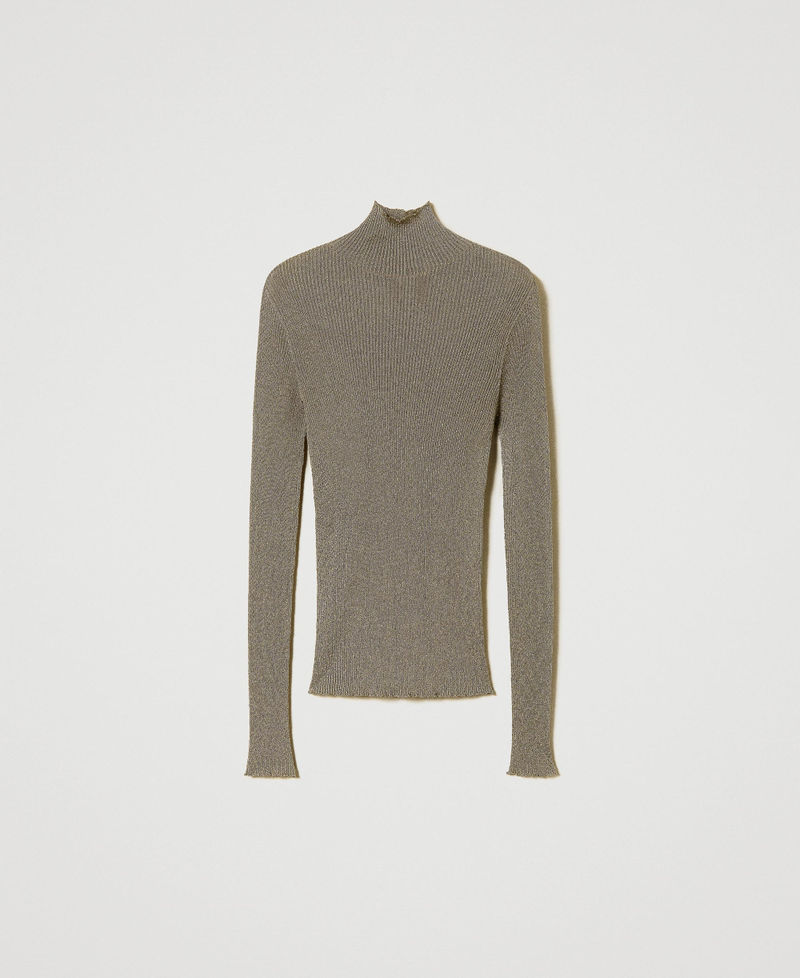 Ribbed lurex turtleneck jumper "Natural Sage” Green Woman 232TT3350_11060_0S