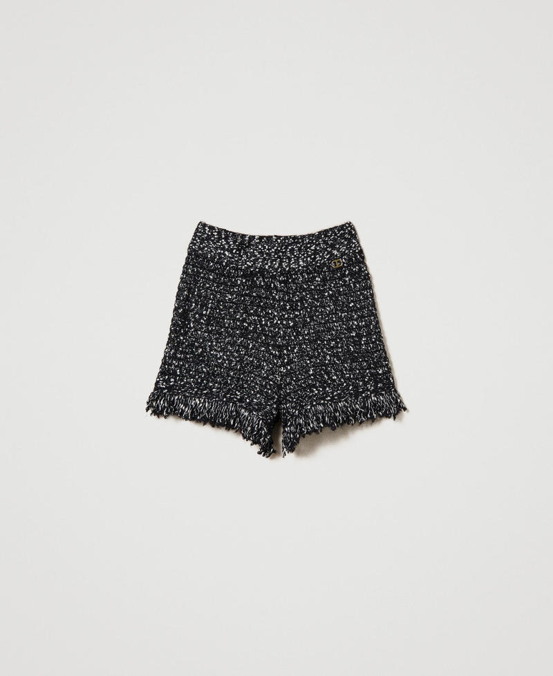 Shorts de hilo bouclé de lúrex Bicolor Negro / Blanco "Nieve" Mujer 232TT3361-0S