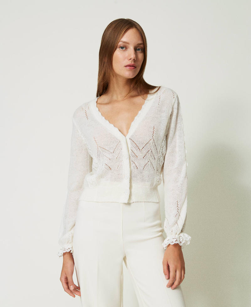 Cardigan en alpaga mélangé avec dentelle