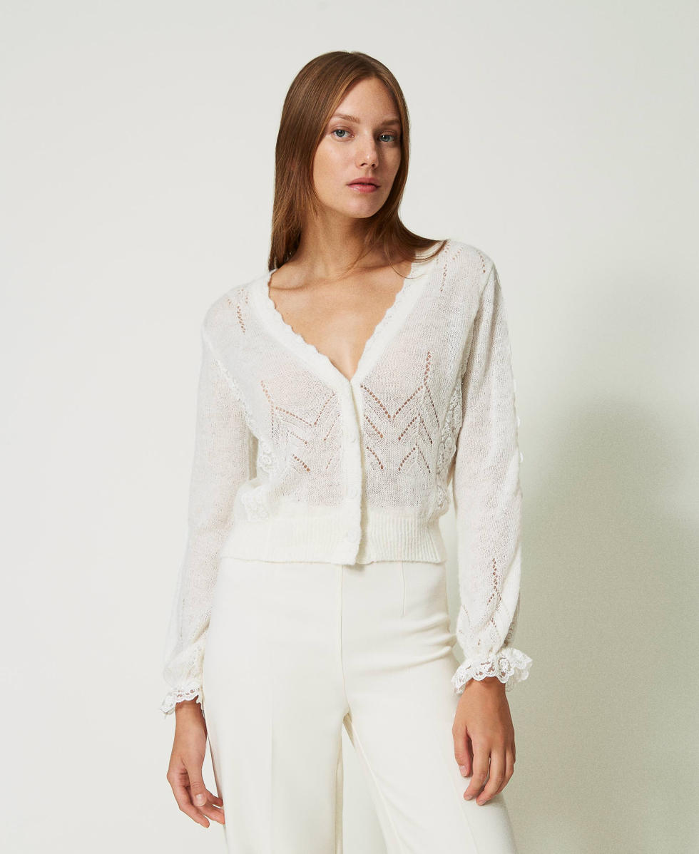 Cardigan in misto alpaca con pizzo Donna Bianco TWINSET Milano