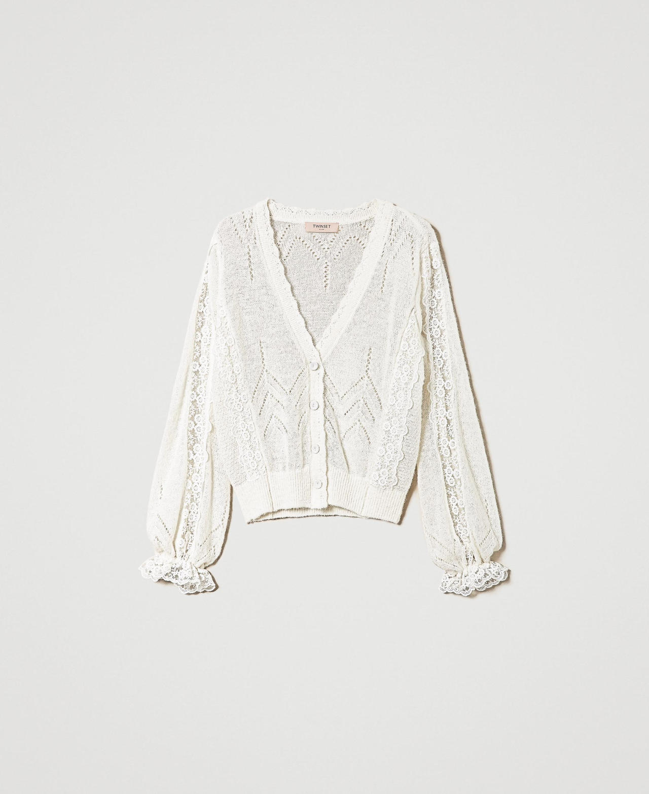 Cardigan en alpaga mélangé avec dentelle