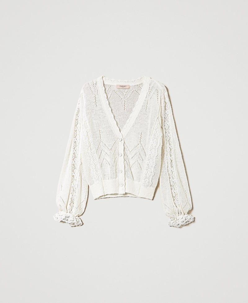 Alpaca blend cardigan with lace