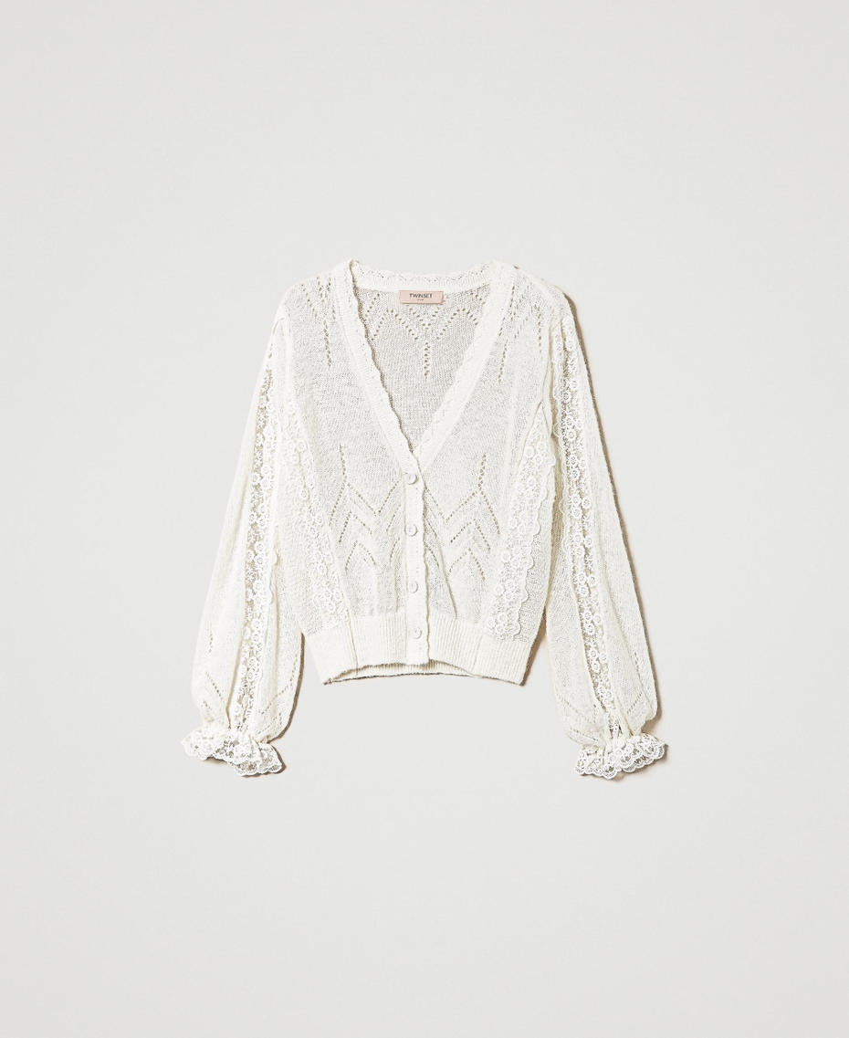 Alpaca blend cardigan with lace