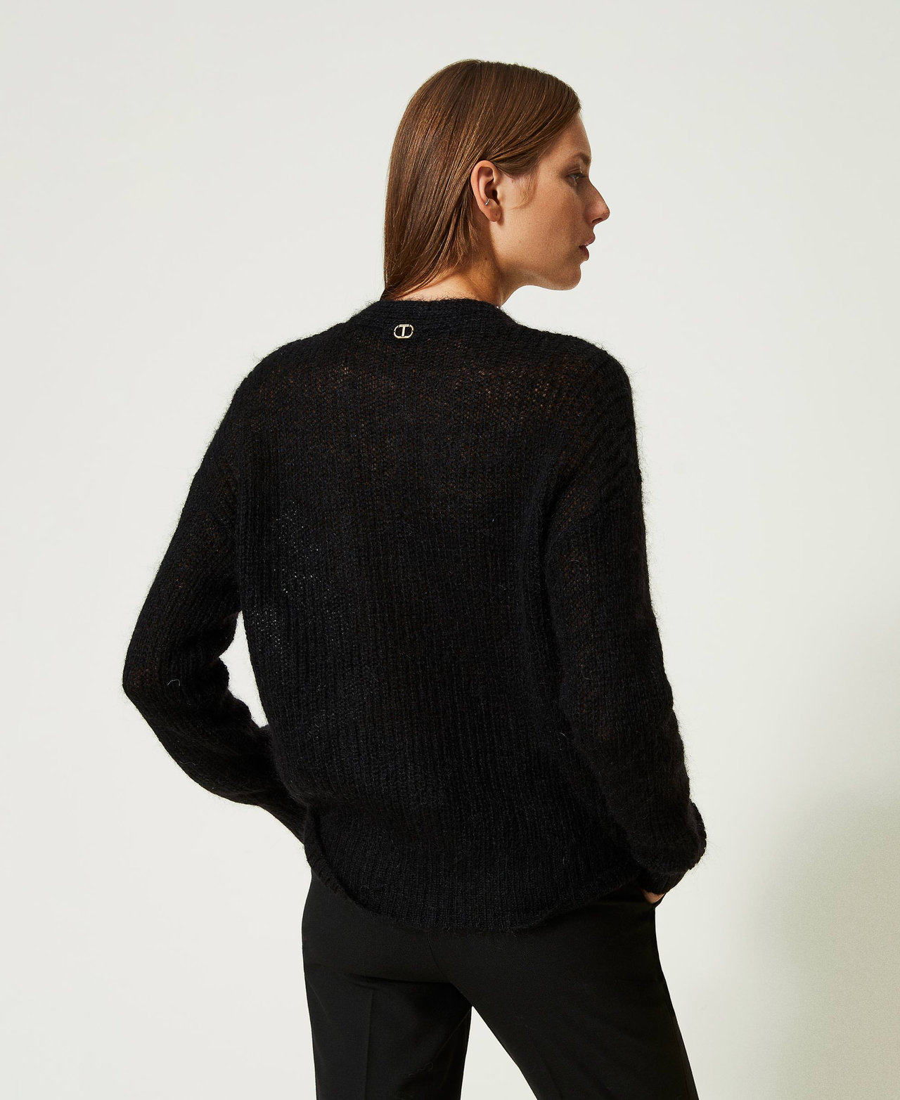 Pull en mohair m&eacute;lang&eacute; avec broderie Noir Femme 232TT3390_00006_03