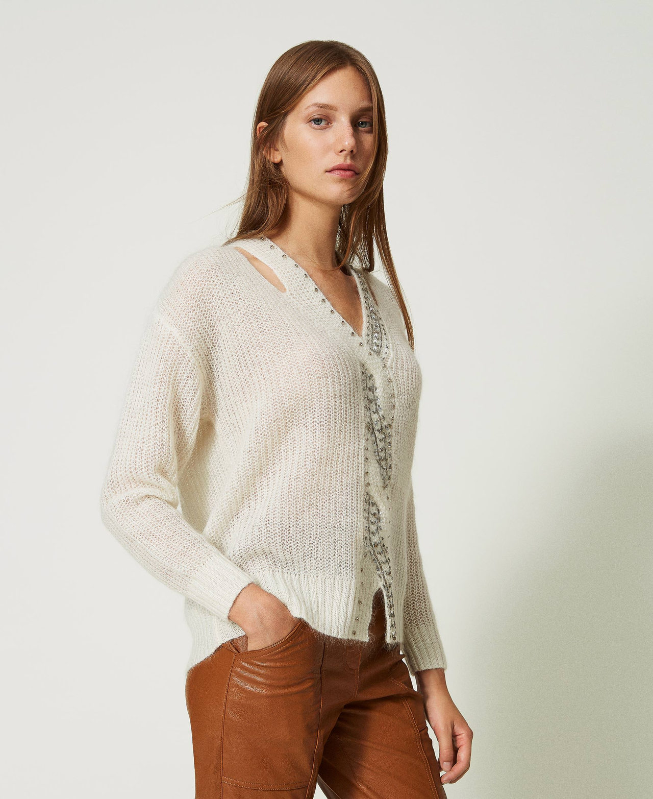 Pull en mohair mélangé avec broderie