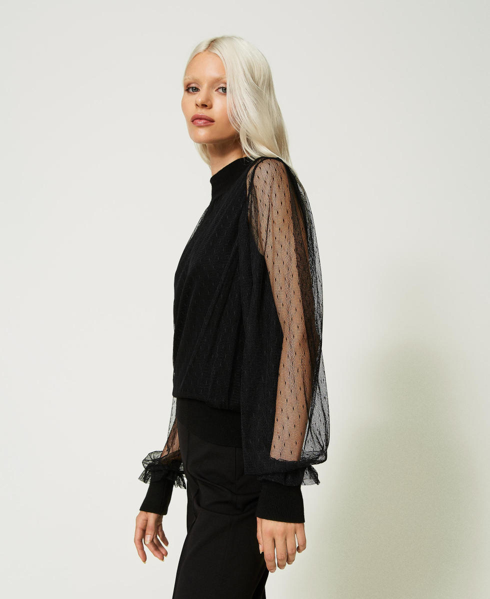 Knitted top with plumetis tulle