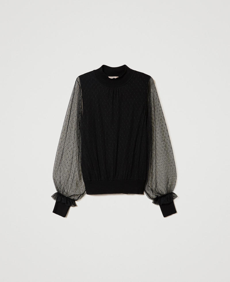 Top in maglia e tulle plumetis