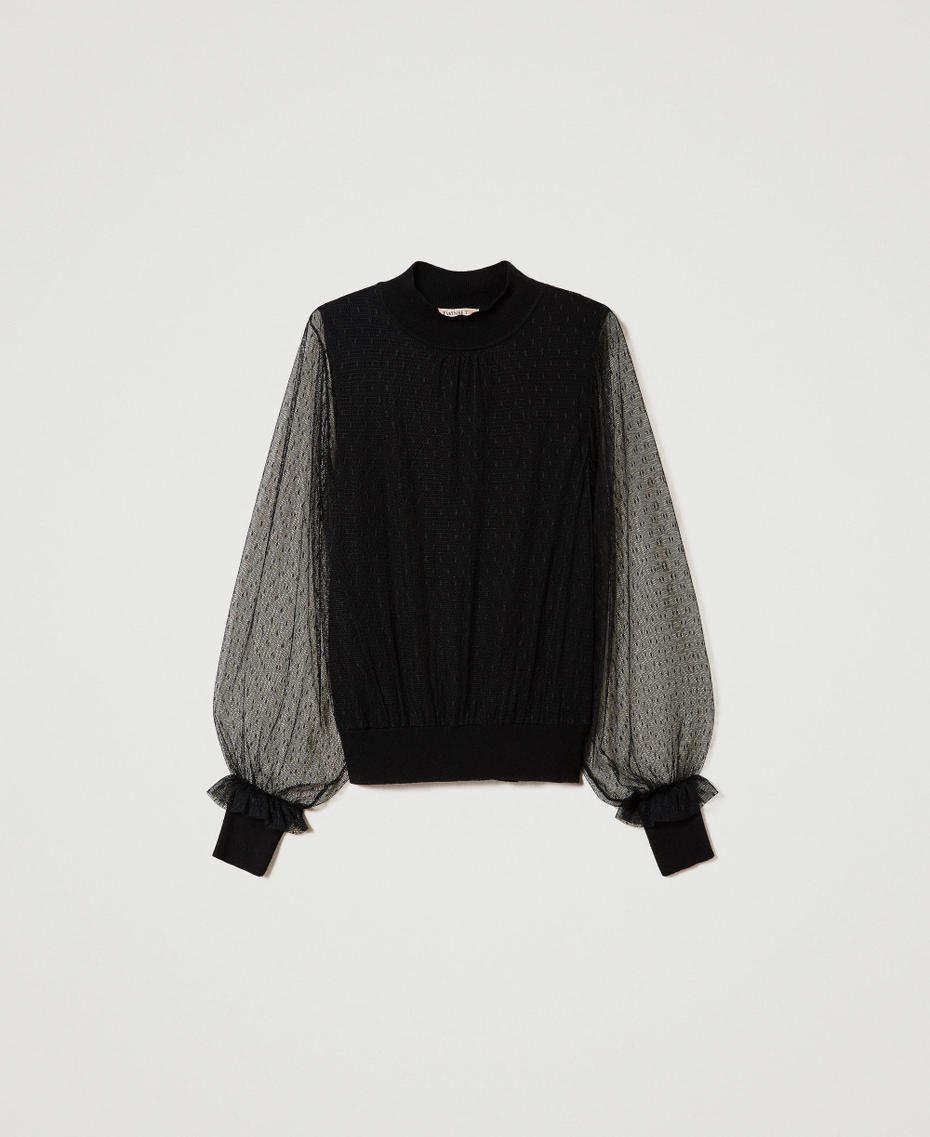 Top in maglia e tulle plumetis