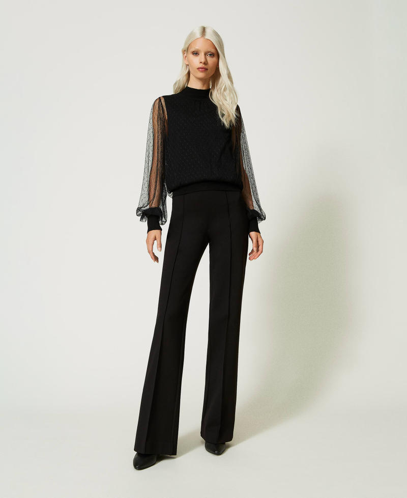 Top in maglia e tulle plumetis