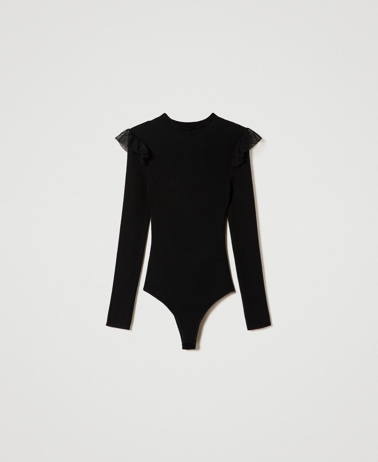 Knit bodysuit with tulle ruffles Black Woman 232TT3412-0S