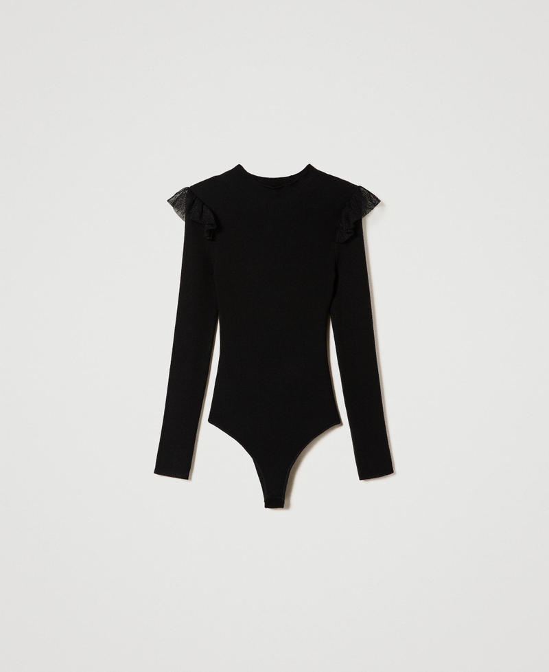 Knit bodysuit with tulle ruffles Black Woman 232TT3412-0S