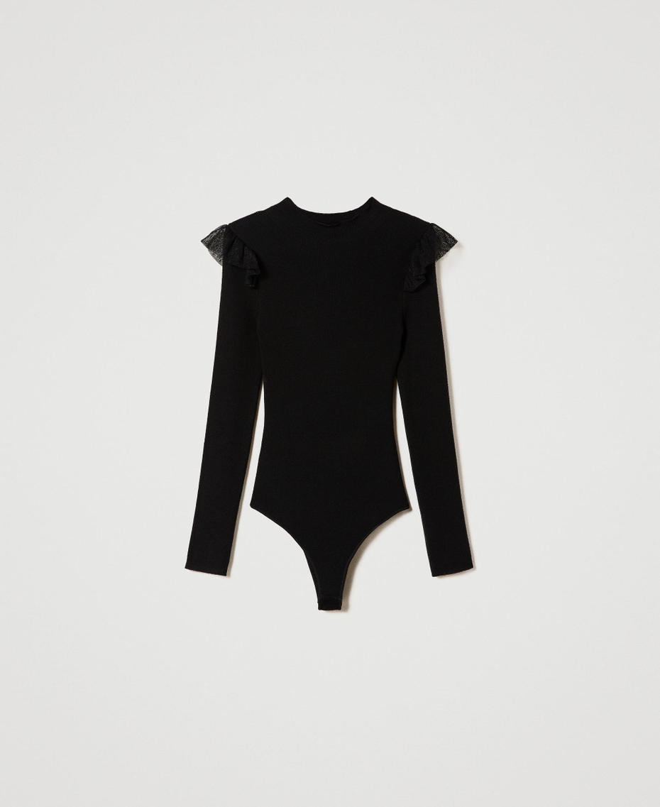 Body in maglia con volant in tulle