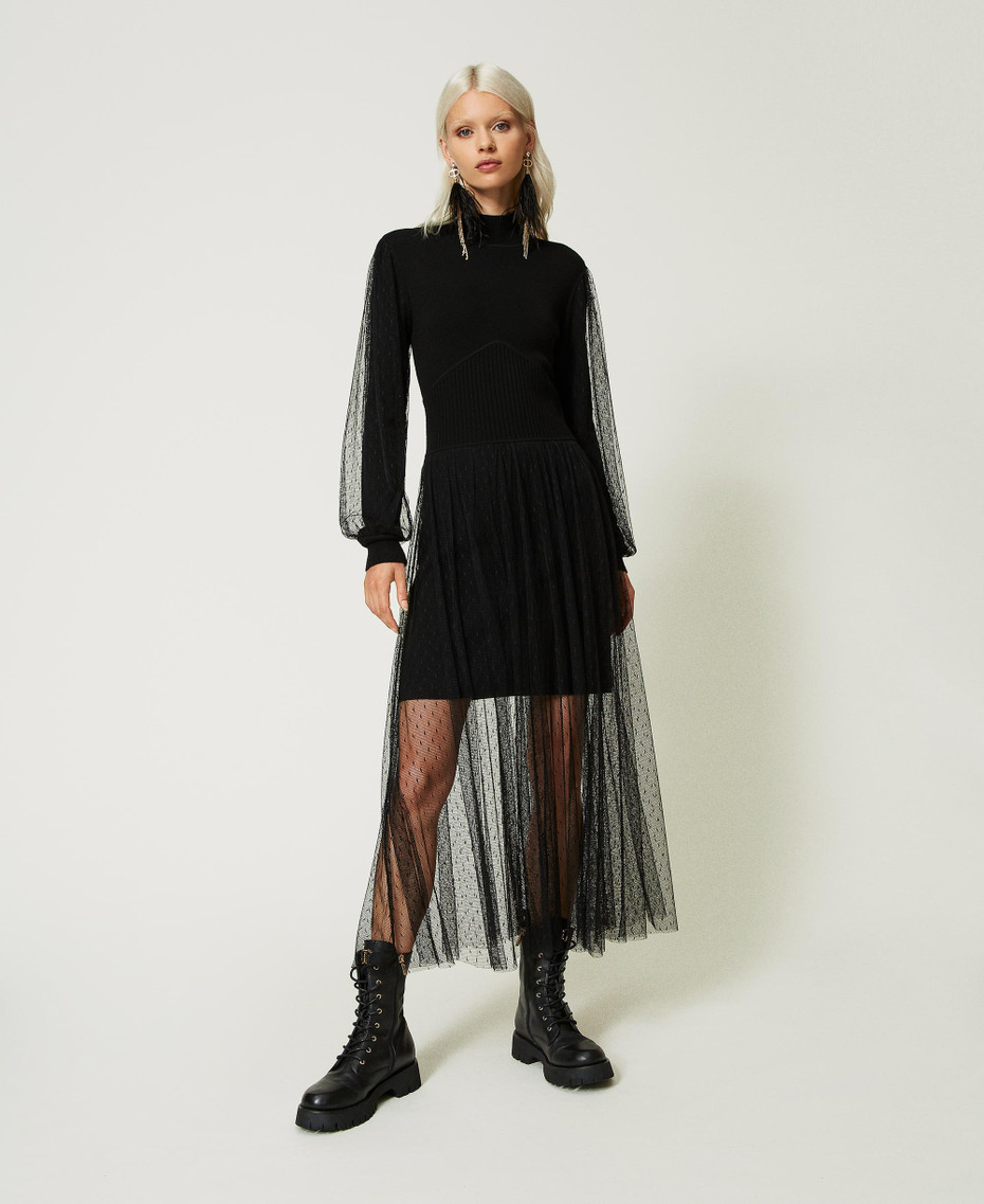 Navneet Abito A Maglia Lunga Donna - Maniche Lunghe, Mini Bodycon, Scollo Scoperto, Autunno Y2K, Nero Base - 4