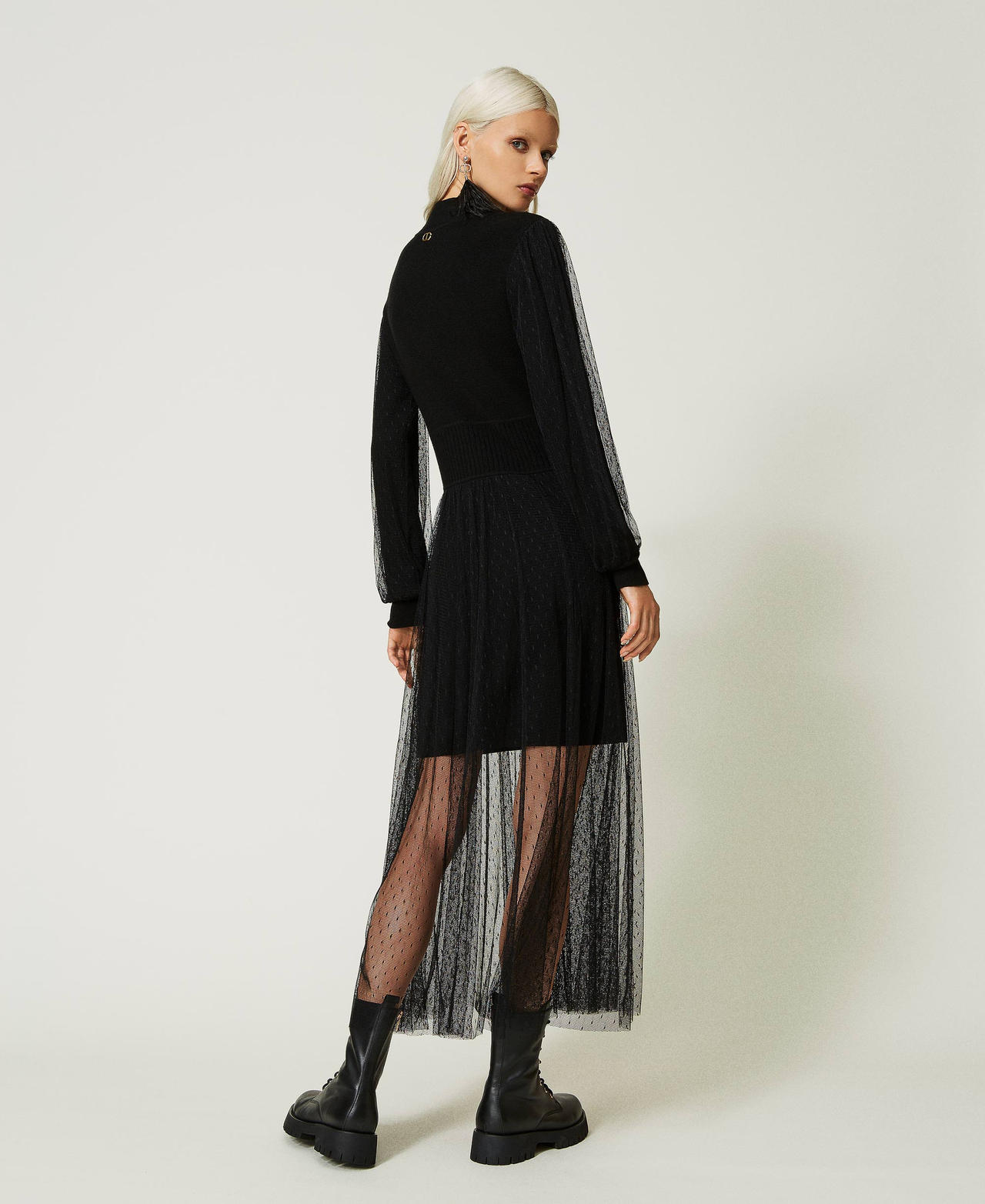 Long tulle and knit dress Black Woman 232TT3413-03