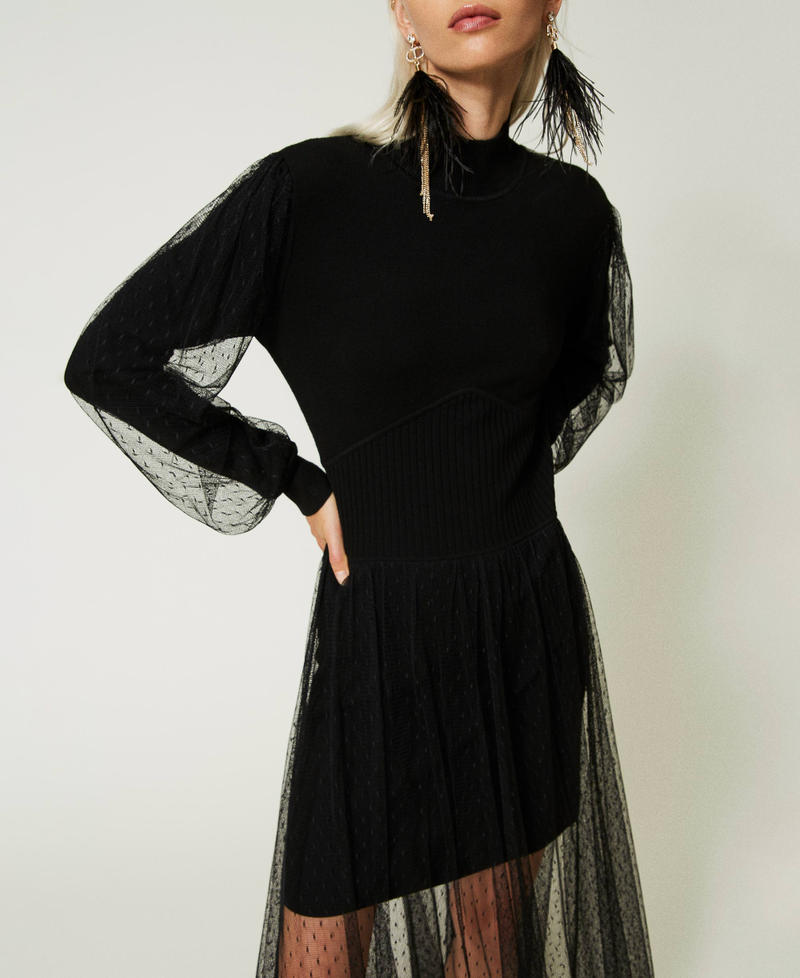Long tulle and knit dress Black Woman 232TT3413-04