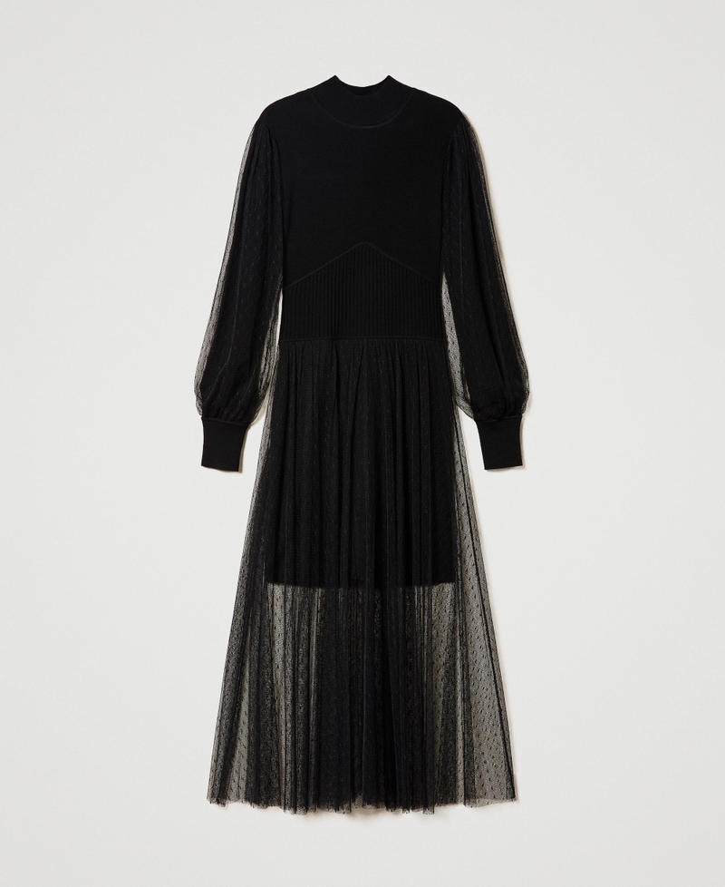 Длинное платье из трикотажа и тюля Черный женщина 232TT3413-0S