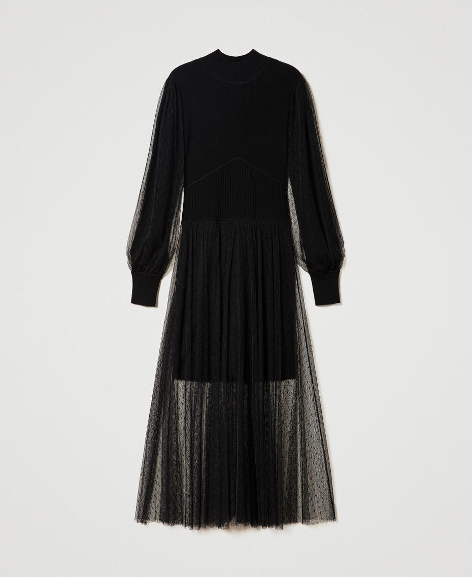Длинное платье из трикотажа и тюля Черный женщина 232TT3413-0S