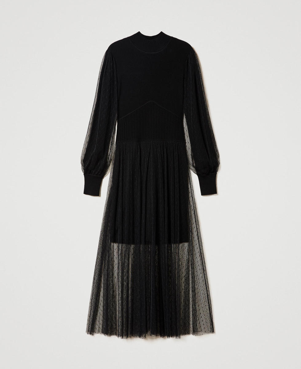Robe longue en maille et tulle Femme Noir TWINSET Milano