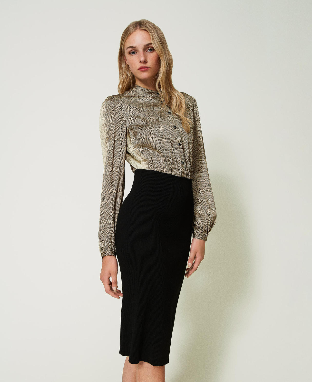 Knit and satin midi dress