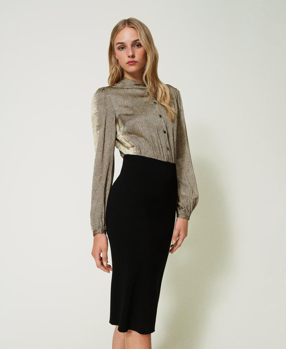 Knit and satin midi dress
