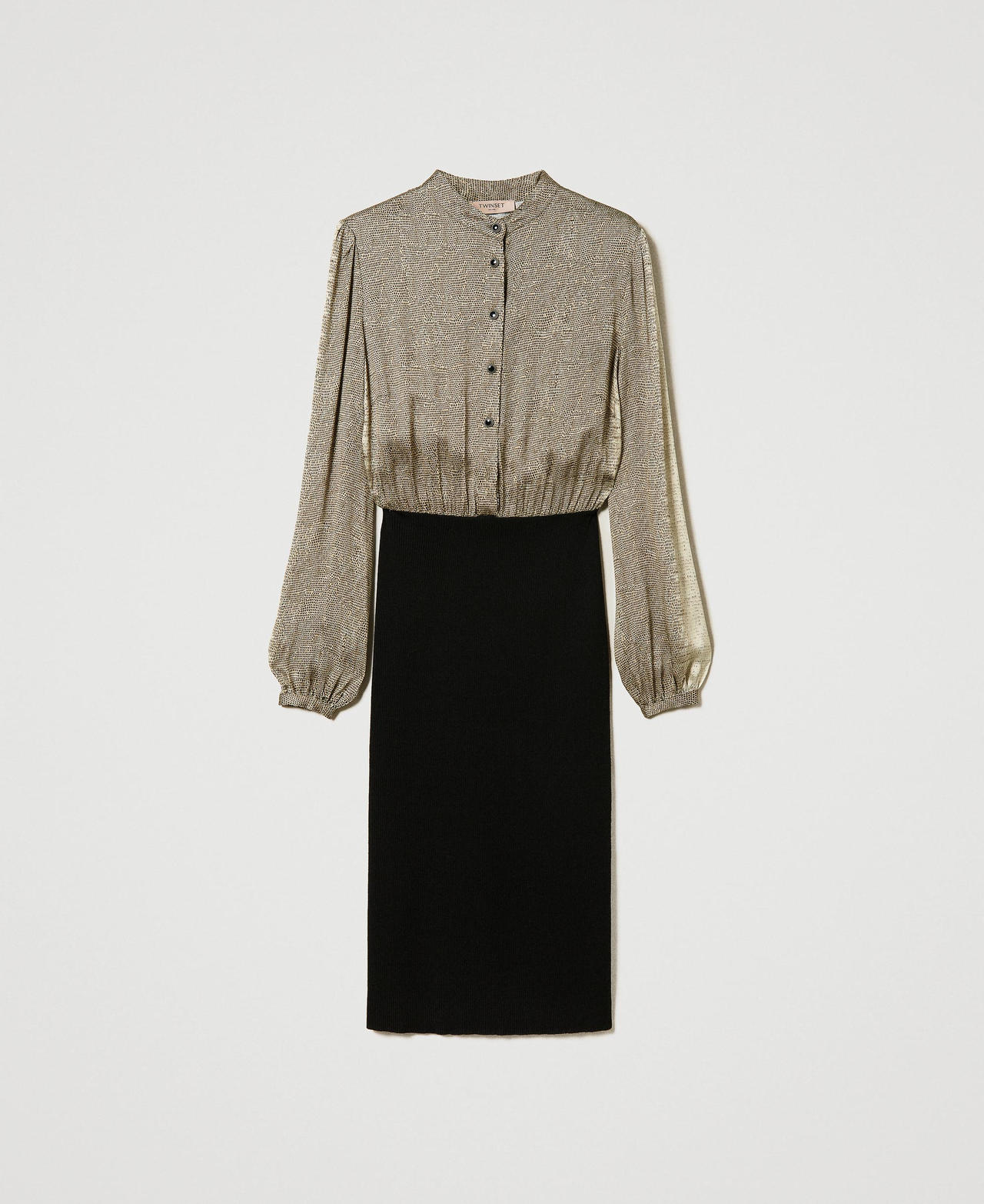 Knit and satin midi dress