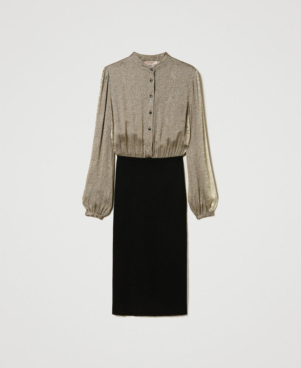 Knit and satin midi dress