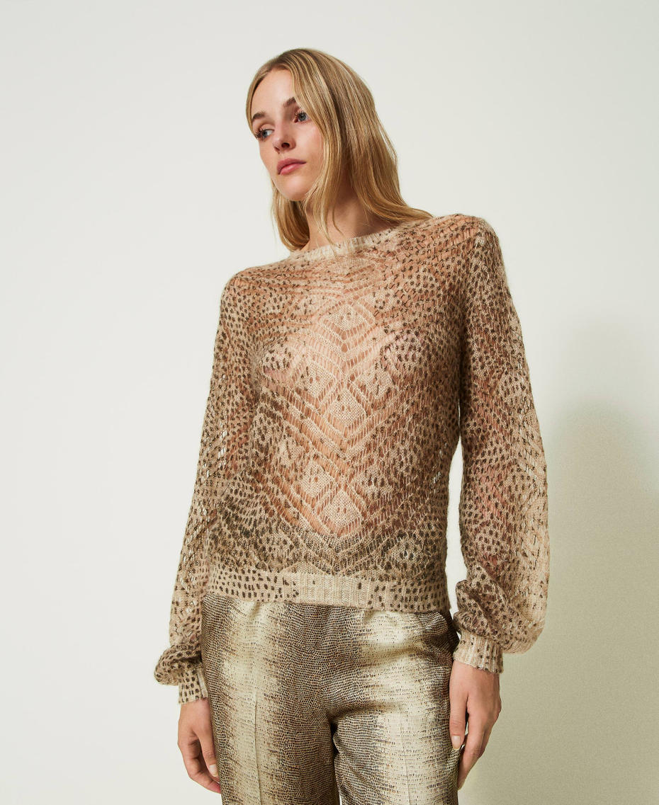 Wool and mohair blend jumper with animal print