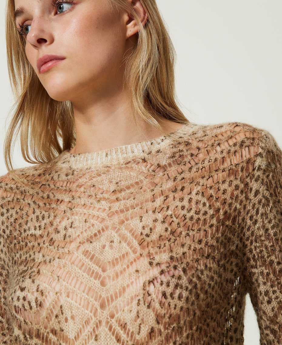 Wool and mohair blend jumper with animal print