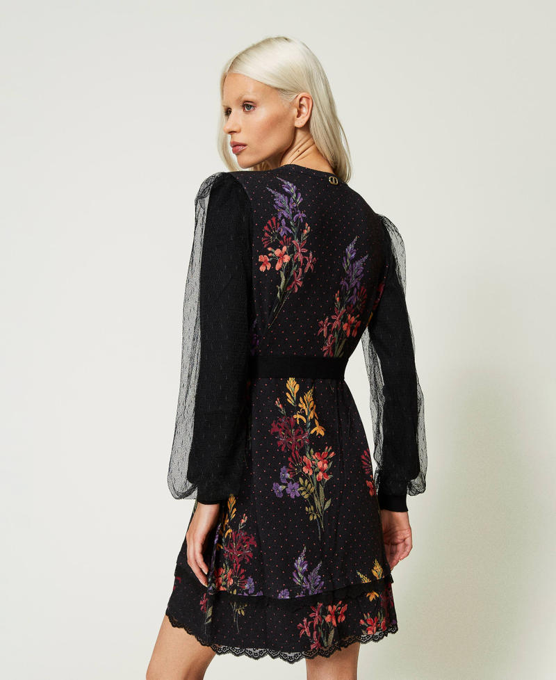 Short knit dress with tulle sleeves