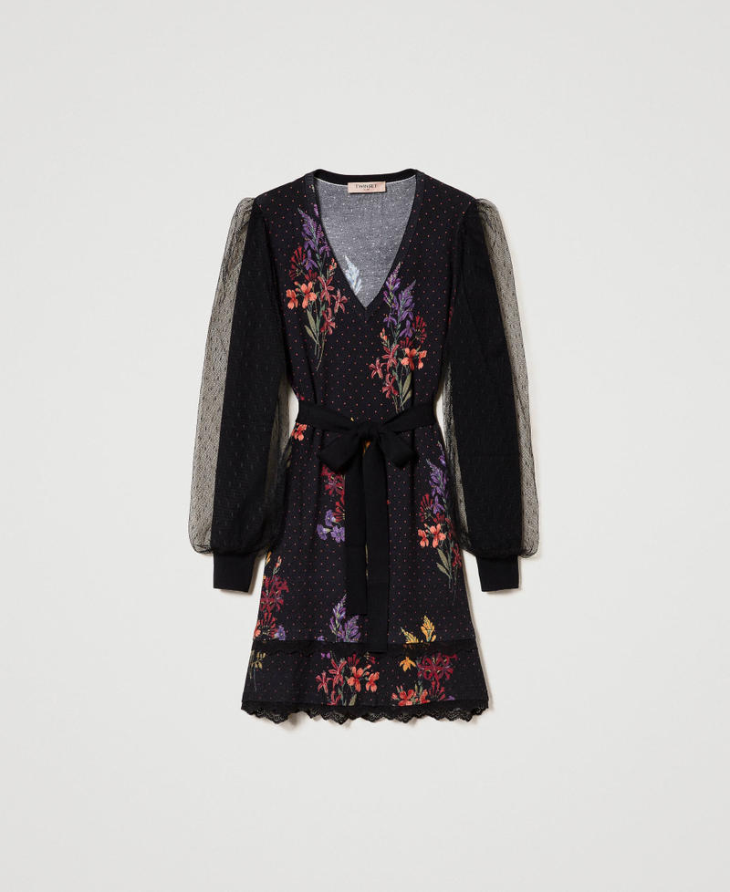 Short knit dress with tulle sleeves