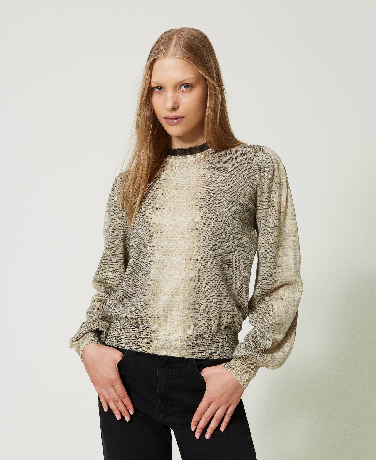 Pull en laine et lurex avec imprimé lézard