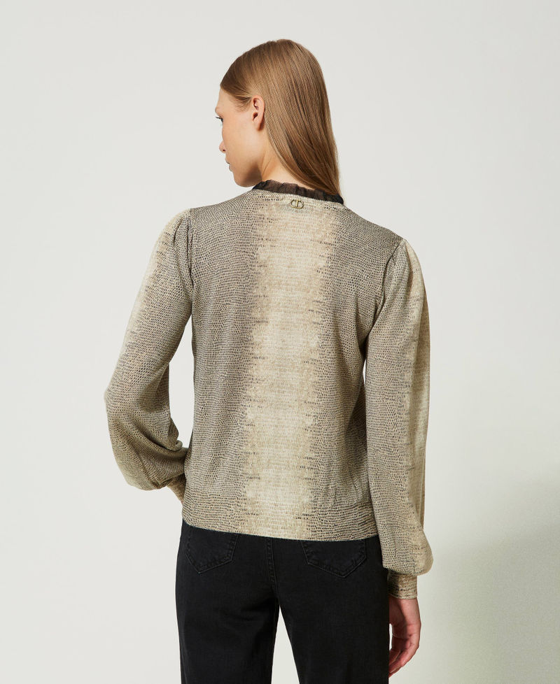 Pull Caroll Beige Doré à Fibres Métalliques – Manches Courtes – Taille L – Occasion Très Bon état