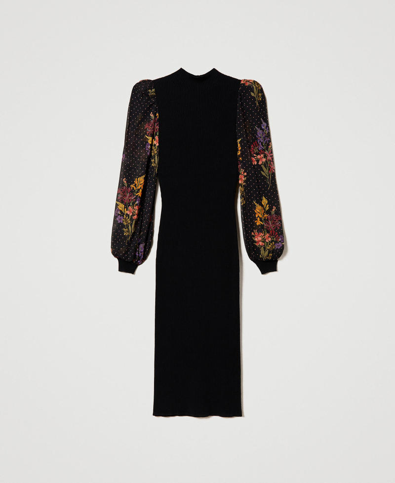 Knit and georgette midi dress Two-tone Black /Jolie Fleurs Print / Black Woman 232TT3530-0S