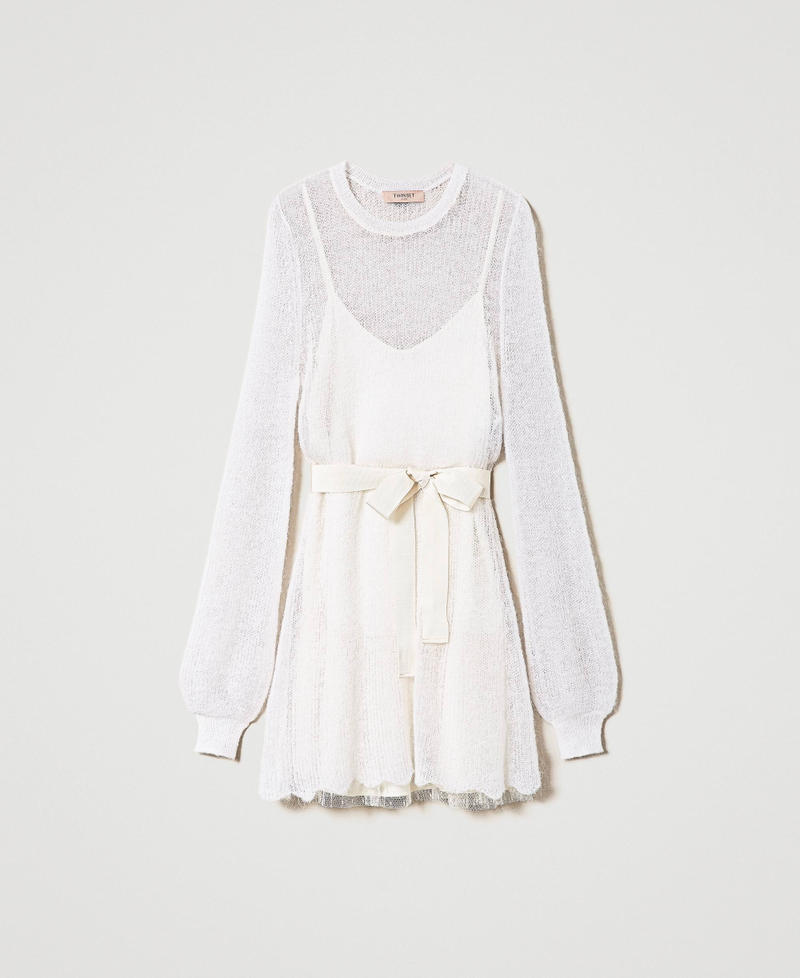 Kurzes Kleid aus Mohairmischung mit Unterkleid Weiß Schnee Frau 232TT3540-0S