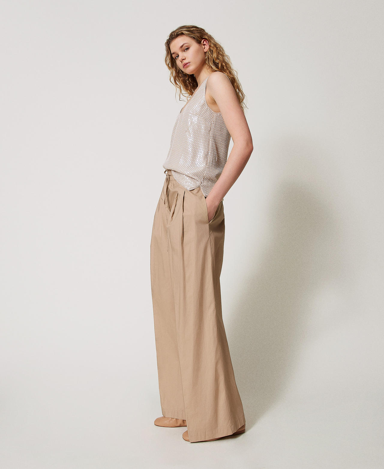 Poplin palazzo trousers Rope Beige Woman 251TT2120_12145_01
