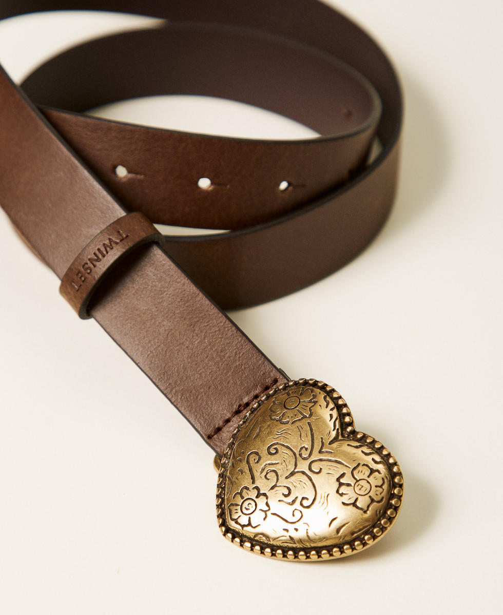Leather belt with heart Leather Brown Woman 261TA4150_00057_02