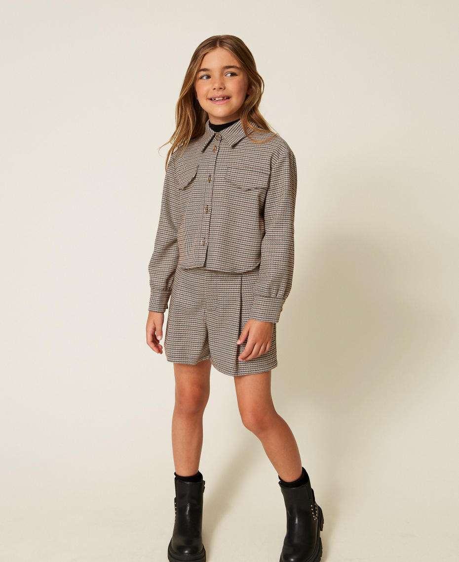 Houndstooth oversized shirt Camel Houndstooth Girl 252GJ2102_12717_04