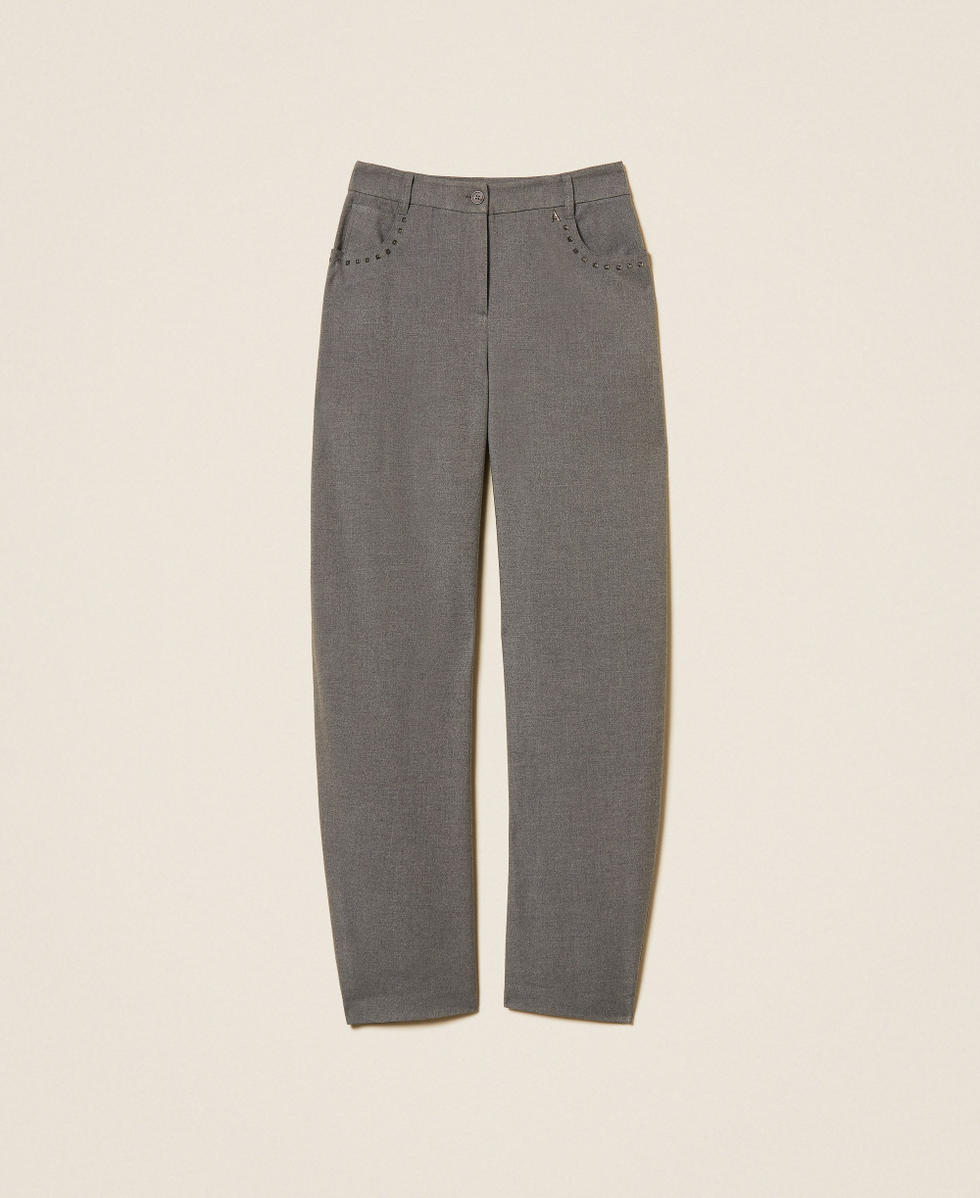 Pantalones abullonados de franela Gris Medio Jaspeado Mujer 262AT2211_12838_S0