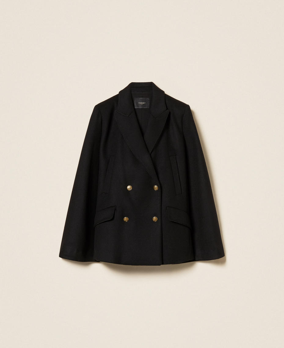 Wool cloth blend caped pea coat Black Woman 252TS2130_00006_S0