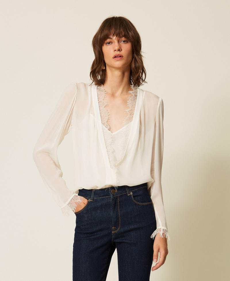 Georgette blouse with lace White Snow Woman 262AP2282_00282_01
