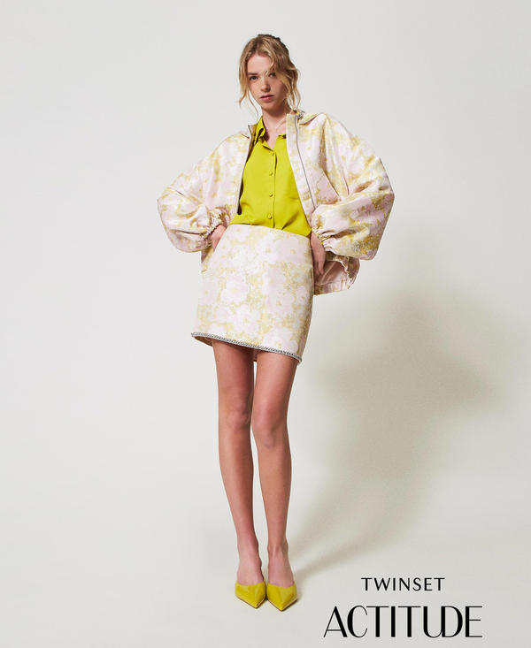 Jacquard miniskirt with hand embroidery