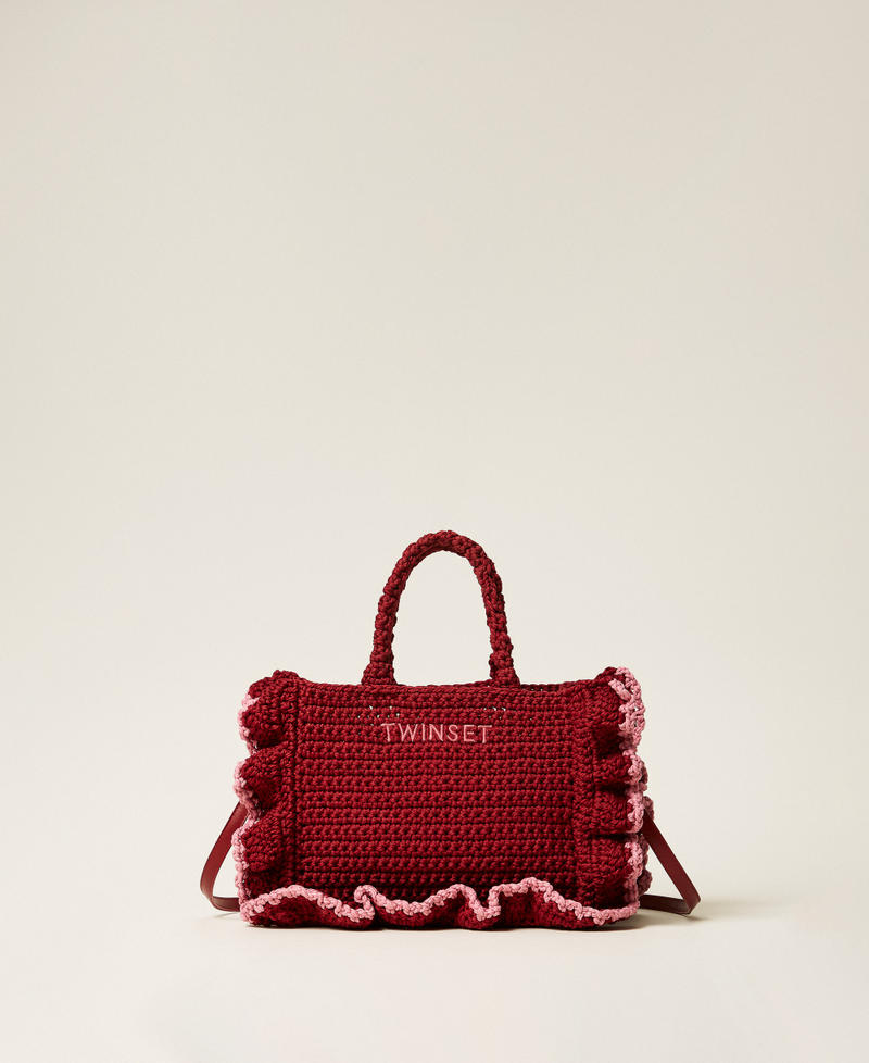 Crochet shoulder bag with flounces Indian Red/Cashmere Rose Woman 261TD8291_13496_01