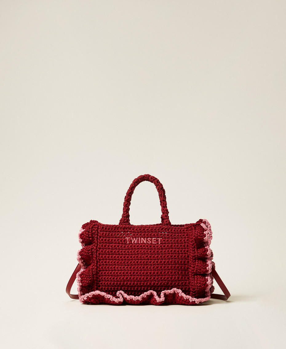 Crochet shoulder bag with flounces Indian Red/Cashmere Rose Woman 261TD8291_13496_01