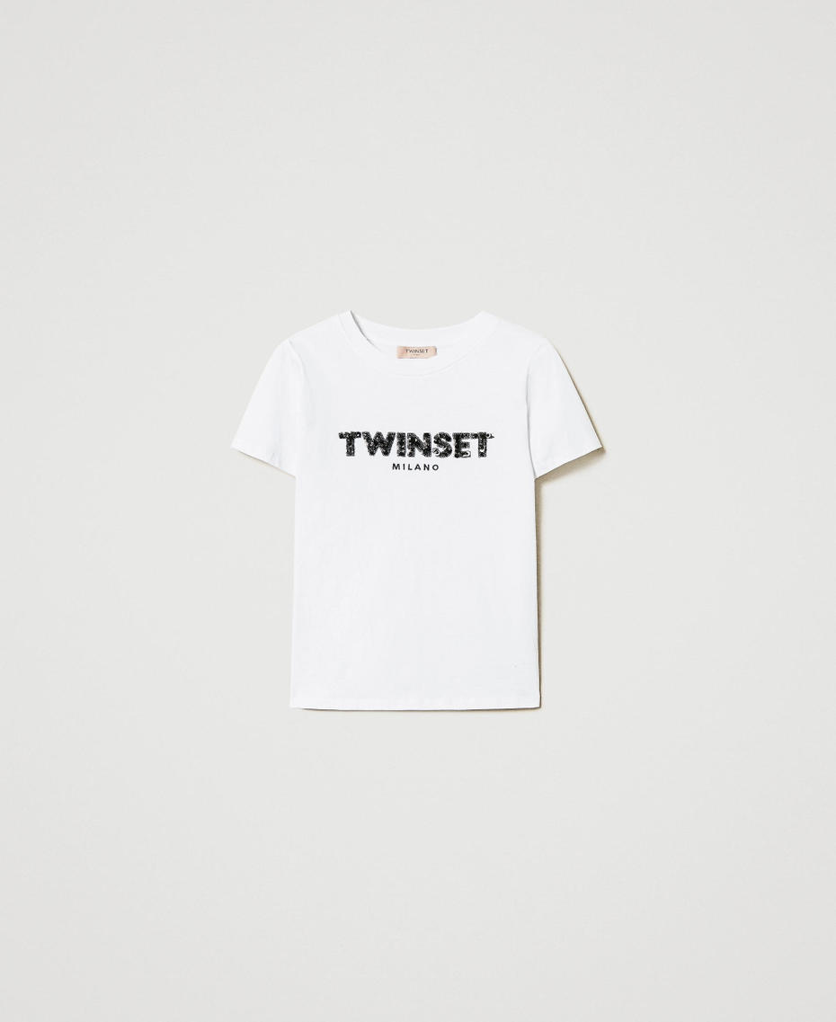 T-shirt con logo lettering ricamato Bianco Donna 251TP2070_00001_S0