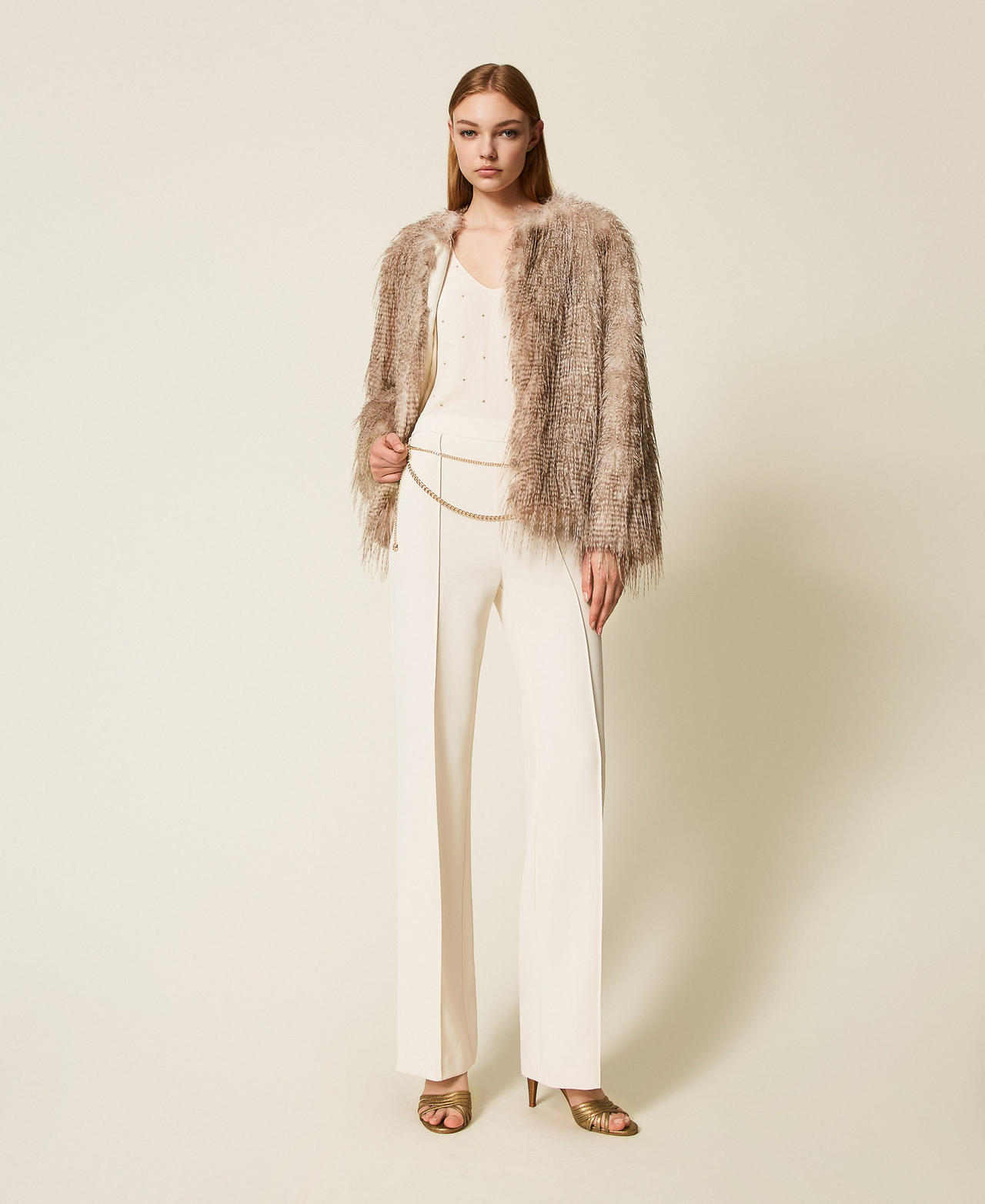 Top with lurex embroidery "Parchment" Beige Woman 252TP2034_07222_T0